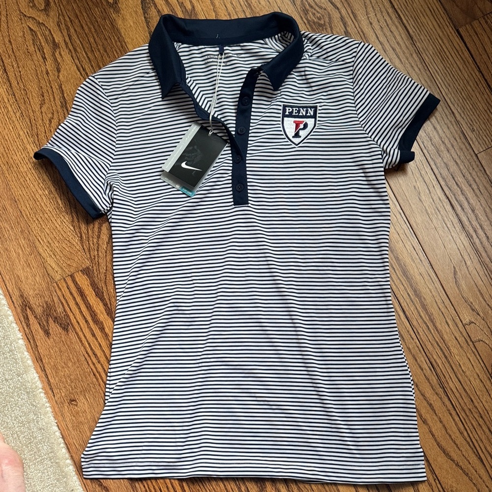 Nike Navy & White Striped Polo University of Pennsylvania small
